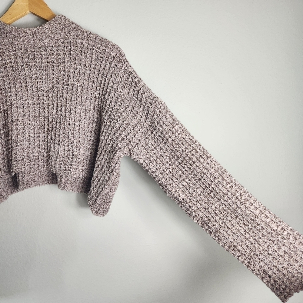 Forever 21 Womens Mauve Chenille Cropped Long Sleeve Crewneck Sweater-Sz S (NWT) - Picture 3 of 7